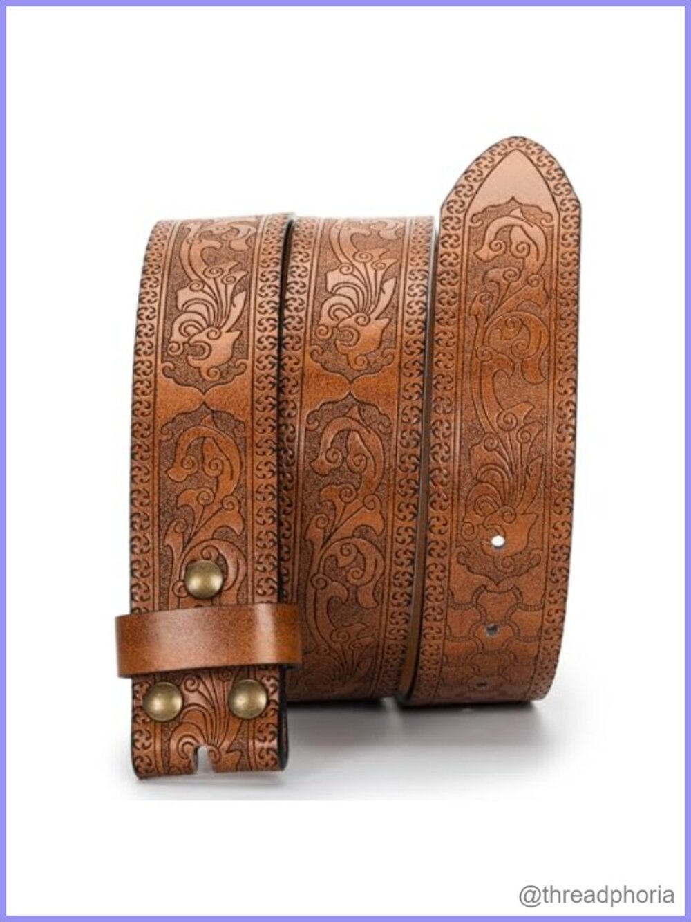 Western Cowboy PU Leather Belt Floral Engraved Waist Strap Adjustable